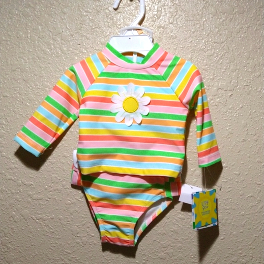 Little Me Multi Stripe 2pc. Infant Swim Suit Size 0-3 mos. NWT